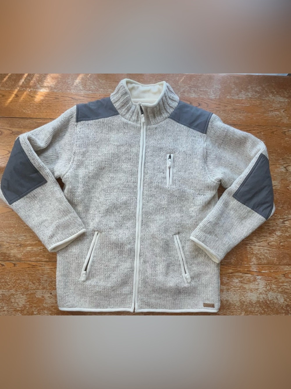 Laundromat Wool Jacket Fleece Lined Handmade Nepal Suede Trim Size Large Mens